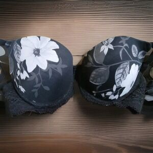 Auden The Daydream Demi Light Lift T Shirt Bra Padded UW Floral Womens 34C Black